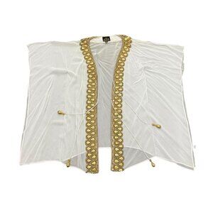 Vintage ASA Kaftans White Sheer Gold Beaded Open Front Kaftan 1990s